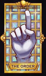 Rule 34 | black border, border, commentary, crescent, disembodied hand, english commentary, english text, gloves, grid background, master hand, nintendo, no humans, pointing, pointing up, quas-quas, smash ball, solo, star (symbol), super smash bros., tarot, tarot (medium), white gloves