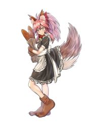 Rule 34 | 1girl, absurdres, alternate costume, animal ear fluff, animal ears, animal hands, apron, auglish, bell, blush, bread, breasts, cat paws, chopsticks, collar, commentary, commentary request, dress, enmaided, fate/grand order, fate (series), food, fox ears, fox girl, fox tail, frills, gloves, hair ribbon, highres, jingle bell, large breasts, long hair, looking at viewer, maid, maid apron, neck bell, paw gloves, paw shoes, pink hair, ponytail, red ribbon, ribbon, shoes, solo, tail, tamamo (fate), tamamo cat (fate), tamamo cat (second ascension) (fate), waist apron, white apron, yellow eyes