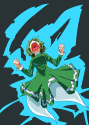 Rule 34 | 1girl, bad id, bad pixiv id, dress, electricity, ghost tail, green dress, green hair, highres, iroiro yaru hito, japanese clothes, open mouth, screaming, short hair, soga no tojiko, solo, touhou