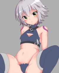 Rule 34 | 1girl, bare shoulders, black panties, black thighhighs, blush, breasts, cleavage, cleavage cutout, clothing cutout, commentary request, fate/apocrypha, fate (series), green eyes, jack the ripper (fate/apocrypha), looking at viewer, navel, no scar, panties, parted lips, short hair, shoulder tattoo, silver hair, small breasts, solo, tattoo, thighhighs, underwear