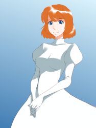 Rule 34 | 1girl, blue eyes, breasts, brown hair, castle of cagliostro, clarisse de cagliostro, dress, female focus, gradient background, lupin iii, solo