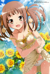 Rule 34 | 10s, 1girl, absurdres, blush, bow, breasts, brown eyes, brown hair, character request, cleavage, clothes lift, cloud, day, dress, dress bow, dress lift, fang, flower, highres, kaidou hiroyuki, kannagi miyabi, kono naka ni hitori imouto ga iru!, medium breasts, megami magazine, non-web source, official art, open mouth, panties, see-through, shirt, short hair, sky, solo, sunflower, twintails, underwear, wet, wet clothes