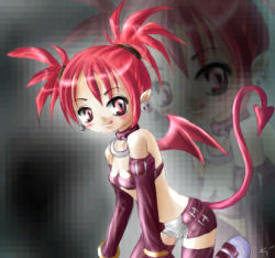 Rule 34 | 00s, 1girl, ;d, boots, bracelet, collar, demon, disgaea, earrings, etna (disgaea), female focus, jewelry, lowres, makai senki disgaea, miniskirt, necklace, one eye closed, open mouth, red eyes, red hair, skirt, smile, solo, tail, twintails, wings, wink, zoom layer