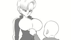 Rule 34 | 1boy, 1girl, android 18, animated, asymmetrical bangs, audible music, bald, bouncing breasts, breasts, closed mouth, couple, dragon ball, dragon ball super, dragon ball super super hero, funsexydragonball, greyscale, height difference, huge breasts, husband and wife, kuririn, monochrome, nervous, nervous sweating, nose, partially unzipped, playing, serious, short hair, sound, sweat, sweatdrop, tagme, tsurime, video, zipper