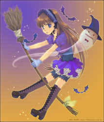 Rule 34 | boots, broom, broom riding, corset, dress, ghost, gloves, goth fashion, saegusa mizuki, solo, thighhighs, witch