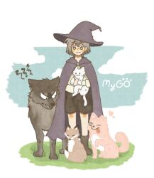 Rule 34 | 1girl, animal, animalization, bang dream!, bang dream! it&#039;s mygo!!!!!, black cape, black footwear, black hat, black shorts, blue sky, blush stickers, boots, bright pupils, brown eyes, cape, cat, chihaya anon, closed mouth, cloud, copyright name, dog, fox, gampong44, grass, grey hair, hat, holding, holding animal, holding cat, kaname raana, mygo!!!!! (bang dream!), nagasaki soyo, outdoors, shiina taki, short hair, shorts, sky, smile, solo, takamatsu tomori, white background, white cat, white pupils, witch hat, wolf