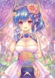 Rule 34 | 1girl, :d, azur lane, bare shoulders, blue flower, blue gloves, blue hair, blue rose, blush, bouquet, breasts, bridal veil, cleavage, coa (chroo x), collarbone, commentary request, copyright name, crying, crying with eyes open, dress, fingernails, flower, gloves, hair between eyes, hair flower, hair ornament, holding, holding bouquet, jewelry, large breasts, long hair, looking at viewer, open mouth, ornate ring, pastel colors, pink flower, rainbow gradient, red eyes, ring, ring box, rose, see-through, side ponytail, sidelocks, sleeveless, sleeveless dress, smile, solo focus, st. louis (azur lane), tears, veil, wedding ring, white dress