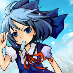 Rule 34 | cirno, embodiment of scarlet devil, food, mouth hold, popsicle, ruhika, solo, sweat, touhou