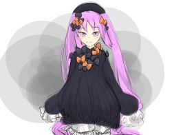 Rule 34 | 1girl, abigail williams (cosplay), abigail williams (fate), cosplay, fate/grand order, fate/hollow ataraxia, fate (series), hat, looking at viewer, purple eyes, purple hair, slit pupils, smile, stheno (fate), tagme, twintails, very long hair