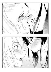 Rule 34 | 2girls, blush, close-up, commentary request, greyscale, heavy breathing, highres, monochrome, multiple girls, original, parted lips, teeth, tongue, upper teeth only, yui 7, yuri