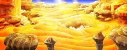 Rule 34 | artist request, blue sky, creatures (company), day, desert, game cg, game freak, horizon, nintendo, no humans, official art, outdoors, pokemon, pokemon mystery dungeon, pokemon mystery dungeon: rescue team dx, quicksand, rock, sand, sandfall, scenery, sky, third-party source, wide shot, yellow theme