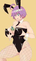 Rule 34 | 1girl, absurdres, aqua eyes, between breasts, grabbing another&#039;s breast, breasts, cleavage, grabbing, highres, large breasts, legs, open mouth, purple hair, rabbit ears, rabbit tail, short hair, solo, thick thighs, thighs, yukino akaihi
