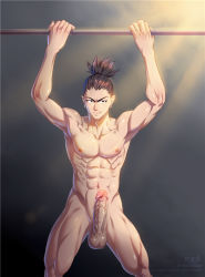 Rule 34 | 1boy, erection, kaworu (aritst), looking at viewer, male focus, nara shikamaru, naughty face, nude, penis, piercing, smile, solo, tagme, testicles, uncensored