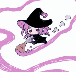 Rule 34 | black dress, black hat, boyano, chibi, dress, hat, magia record: mahou shoujo madoka magica gaiden, magical girl, mahou shoujo madoka magica, medium hair, misono karin, paint, paintbrush, parted bangs, parted hair, purple eyes, purple hair, two side up, witch hat