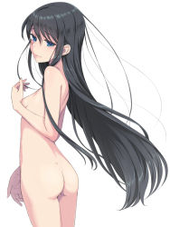 Rule 34 | 1girl, ass, back, black hair, blue eyes, breasts, cowboy shot, kimagure blue, long hair, nude, original, simple background, small breasts, solo, white background