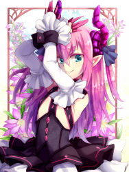 Rule 34 | 10s, 1girl, blue eyes, claws, detached sleeves, dress, elizabeth bathory (fate), elizabeth bathory (fate/extra ccc), elizabeth bathory (first ascension) (fate), fate/extra, fate/extra ccc, fate (series), flower, horns, long hair, pink hair, pointy ears, solo, two side up, type-moon, yude