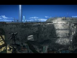 Rule 34 | city, day, highway, letterboxed, mecha, mozuo, no humans, original, road, robot, scenery, sky, wall