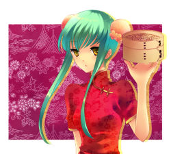 Rule 34 | 00s, bad id, bad pixiv id, bamboo steamer, bun cover, c.c., china dress, chinese clothes, code geass, dimsum, dress, green hair, solo, tourin fuwa, yellow eyes