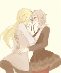 Rule 34 | 2girls, ange (princess principal), blush, couple, from side, hand on another&#039;s shoulder, hands on another&#039;s hips, highres, multiple girls, princess (princess principal), princess principal, sketch, smile, youzora, yuri