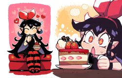 Rule 34 | + +, 1girl, ^ ^, black dress, black hair, blush, blush stickers, bow, bow hairband, cake, cake slice, closed eyes, colored inner hair, dress, drooling, eating, closed eyes, food, fork, hair bow, hairband, halftone, happy, heart, highres, holding, holding fork, holding plate, legs together, long hair, mouth drool, multicolored hair, multiple views, nose blush, open mouth, original, plate, rariatto (ganguri), red bow, red eyes, red hairband, short dress, sitting, smile, strawberry shortcake, transparent background, triangle mouth, wristband, yellow pupils, zakuro (rariatto)