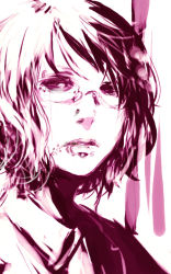 Rule 34 | 1girl, female focus, glasses, goshiki suzu, monochrome, original, solo, tagme, upper body, white background