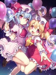 Rule 34 | 2girls, :d, ascot, balloon, bat wings, black footwear, blonde hair, blue hair, brooch, collared shirt, commentary request, crystal, flandre scarlet, frilled shirt, frilled shirt collar, frilled skirt, frills, hair between eyes, hat, highres, holding, holding balloon, jewelry, loafers, long hair, masaru.jp, mob cap, multiple girls, one side up, open mouth, outstretched arm, pink eyes, pink headwear, pink shirt, pink skirt, pink wings, puffy short sleeves, puffy sleeves, red skirt, red vest, remilia scarlet, shirt, shoes, short sleeves, siblings, sisters, skirt, skirt set, smile, socks, touhou, vest, white headwear, white shirt, white socks, wings, wrist cuffs, yellow ascot