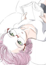 Rule 34 | 1girl, breasts, chrono trigger, commentary request, glasses, green eyes, lucca ashtear, purple hair, red-framed eyewear, s-a-murai, short hair, solo