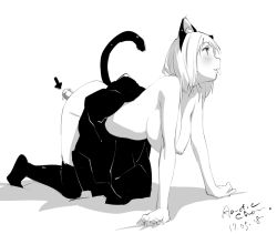 Rule 34 | 1girl, all fours, animal ears, artist name, blush, breasts, cat ears, cat tail, dated, dildo, fake animal ears, greyscale, large breasts, looking to the side, monochrome, mouth hold, nipples, object insertion, original, sex toy, short hair, sketch, skirt, smile, solo, tabata hisayuki, tail, thighhighs, topless, vaginal, vaginal object insertion, vibrator