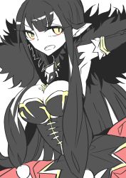 Rule 34 | 1girl, absurdres, black hair, breasts, choker, cleavage, dress, fate/apocrypha, fate (series), frills, highres, long hair, open mouth, pointy ears, semiramis (fate), solo, yellow eyes