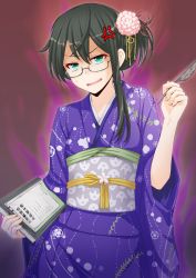 Rule 34 | 10s, 1girl, anger vein, anti (untea9), black hair, blush, commentary request, glasses, hair ornament, happy new year, highres, japanese clothes, kantai collection, long hair, new year, ooyodo (kancolle), open mouth, semi-rimless eyewear, short hair, solo, under-rim eyewear