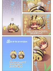 Rule 34 | ..., 2girls, antennae, arrow (symbol), arthropod girl, bee girl, blonde hair, blush, chibi, comic, commentary request, harumina mau, highres, insect girl, multiple girls, original, personification, red eyes, spoken ellipsis, stinger, translation request, twitter username, wings