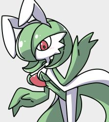 Rule 34 | 1girl, alternate breast size, animal ears, blush, breasts, bright pupils, clothed pokemon, colored skin, cowboy shot, creatures (company), fake animal ears, female focus, game freak, gardevoir, gen 3 pokemon, green leotard, green skin, grey background, hairband, hands up, hanya (hanya yashiki), highres, leaning forward, legs together, leotard, light blush, looking down, medium breasts, multicolored skin, nintendo, no mouth, playboy bunny, pokemon, pokemon (creature), rabbit ears, red eyes, simple background, sketch, solo, standing, strapless, strapless leotard, thighs, two-tone skin, white hairband, white pupils, white skin