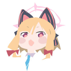 Rule 34 | 1girl, animal ear headphones, animal ears, blonde hair, blue archive, blue necktie, blush stickers, bow, cat ear headphones, fake animal ears, halo, headphones, mmmkawaine, momoi (blue archive), necktie, open mouth, pink halo, pink pupils, red bow, red eyes, simple background, sketch, solo, white background