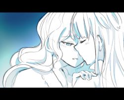 Rule 34 | 2girls, couple, diana cavendish, closed eyes, highres, imminent kiss, kagari atsuko, little witch academia, looking at another, mochiro, monochrome, multiple girls, simple background, wavy hair, yuri