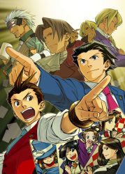 Rule 34 | 6+boys, 6+girls, ace attorney, antenna hair, apollo justice, apollo justice: ace attorney, arm up, ascot, asymmetrical hair, badge, beard, black eyes, black hair, blonde hair, blue eyes, blue hat, blue necktie, bracelet, brother and sister, brothers, brown eyes, brown hair, capcom, card, checkered background, child, choker, clenched hand, coda (kinoko-da), cousins, covering own mouth, cup, dark skin, earrings, eating, ema skye, eyewear on head, facial hair, father and daughter, fingernails, formal, franziska von karma, frown, glasses, gloves, godot (ace attorney), grey hair, grin, hair between eyes, hair intakes, hair rings, hand over mouth, hand over own mouth, hat, jewelry, klavier gavin, kristoph gavin, long hair, long sleeves, looking down, magatama, magician, mask, maya fey, mia fey, miles edgeworth, mole, mole under eye, mole under mouth, mug, multiple boys, multiple girls, necklace, necktie, one eye closed, open mouth, outline, pearl fey, phoenix wright, phoenix wright: ace attorney - trials and tribulations, pointing, puffy sleeves, ring, short hair, siblings, sideways mouth, sisters, sleeves rolled up, smile, smirk, snack, spiked hair, striped, stubble, suit, teeth, time paradox, top hat, topknot, trucy wright, tuxedo, vest, visor, whip, white gloves, white hair, wink