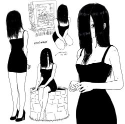 Rule 34 | black hair, breasts, cleavage, dress, hair over face, high heels, highres, short dress, the ring, virtuware, yamamura sadako