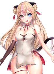 Rule 34 | 1girl, animal ears, arms at sides, bare shoulders, blonde hair, blue eyes, blush, breasts, cat ears, cat tail, cleavage, cleavage cutout, clothing cutout, cowboy shot, girls&#039; frontline, gluteal fold, gmkj, gun, h&amp;k mark 23, handgun, head tilt, heckler &amp; koch, heterochromia, highres, long hair, looking at viewer, match grade, match grade firearm, match grade pistol, medium breasts, mk23 (girls&#039; frontline), multicolored hair, offensive handgun, open mouth, pelvic curtain, pink eyes, pink hair, solo, standing, tail, thigh strap, weapon, white background