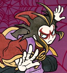 Rule 34 | 10s, 1boy, brown hair, chill ykon, frown, japanese clothes, male focus, silk, solo, spider web, tsuchigumo (youkai watch), traditional youkai, youkai watch