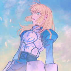 Rule 34 | 1girl, ahoge, arms at sides, artoria pendragon (all), artoria pendragon (fate), blonde hair, blue dress, blue sky, clenched teeth, cloud, commentary request, corset, cowboy shot, crying, crying with eyes open, cuirass, dress, dutch angle, falling petals, fate/stay night, fate (series), floating hair, gauntlets, glaring, green eyes, grimace, hair down, hair over shoulder, highres, juliet sleeves, long hair, long sleeves, looking ahead, parted lips, petals, puffy sleeves, saber (fate), sidelocks, sky, solo, tears, teeth, v-shaped eyebrows, zumu (quw87)