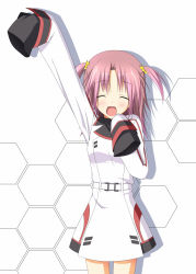 Rule 34 | 10s, 1girl, brown hair, chelsea-121, closed eyes, happy, infinite stratos, long hair, nohotoke honne, open mouth, oversized clothes, pink hair, short twintails, sleeves past wrists, smile, solo, twintails, uniform