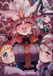 Rule 34 | ..., 4girls, ?, absurdres, asteria of the white woods, blonde hair, blue eyes, blush, breasts, brown hair, c civciv, drooling, duel monster, face to breasts, grey eyes, hand on another&#039;s head, hat, heart, highres, hug, large breasts, long hair, multiple girls, necktie, one eye closed, open mouth, orange eyes, pedophile, pervert, rcia of the white woods, risette of the white woods, silve of the white woods, spoken ellipsis, spoken question mark, white hair, witch hat, wizard hat, yu-gi-oh!, yuri