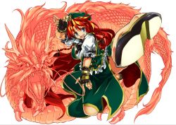 Rule 34 | 1girl, blue eyes, bow, braid, chinese clothes, dragon, fingerless gloves, foreshortening, full body, gloves, hair bow, hair ornament, hat, hong meiling, izuna nie, kicking, long hair, open mouth, puffy sleeves, red hair, shirt, shoes, short sleeves, skirt, skirt set, smile, solo, star (symbol), touhou, twin braids, vest, white background