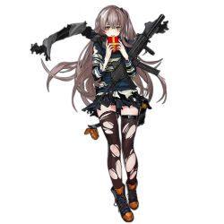 Rule 34 | 1girl, black footwear, black scarf, black skirt, black thighhighs, blush, boots, brown eyes, crossed bangs, damaged, full body, gift, girls&#039; frontline, grey hair, gun, h&amp;k ump, hands up, heckler &amp; koch, holding, holding gift, holding gun, holding weapon, infukun, long hair, looking at viewer, official alternate costume, official art, parted lips, pleated skirt, scar, scar across eye, scar on face, scarf, skirt, smile, solo, standing, striped clothes, striped scarf, submachine gun, sweater, thighhighs, torn clothes, torn scarf, torn skirt, torn sweater, torn thighhighs, transparent background, ump45 (&quot;just this time.&quot;) (girls&#039; frontline), ump45 (girls&#039; frontline), valentine, very long hair, weapon