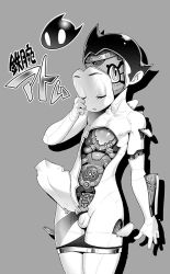Rule 34 | 1boy, anatomy, androgynous, android, atom (tetsuwan atom), commentary request, flaccid, greyscale, heart, joints, looking at viewer, male focus, mechanical parts, monochrome, penis, po-ju, robot, small penis, solo, spiked hair, testicles, tetsuwan atom, trap