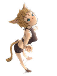 Rule 34 | 10s, 1girl, animal ears, bad id, bad pixiv id, breasts, brown hair, final fantasy, final fantasy xiv, medium breasts, miqo&#039;te, nucomas, short hair, shorts, simple background, solo, tail, tears, warrior of light (ff14), white background