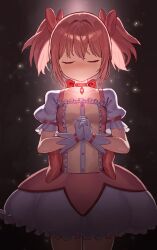 Rule 34 | 1girl, absurdres, cocoa (ultra mdk), gloves, highres, kaname madoka, looking at viewer, mahou shoujo madoka magica, pink hair, puffy short sleeves, puffy sleeves, short sleeves, short twintails, smile, solo, twintails, white gloves
