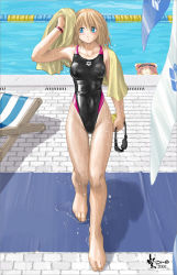 Rule 34 | 2girls, aqua eyes, arena (company), bad perspective, barefoot, blonde hair, blue eyes, blush, breasts, chair, competition swimsuit, covered erect nipples, feet, goggles, goggles on head, unworn goggles, highleg, highleg swimsuit, lane line, large breasts, legs, multiple girls, nyanko batake, one-piece swimsuit, original, pool, poolside, skin tight, solo focus, swimsuit, thigh gap, towel, towel around neck, water, wet