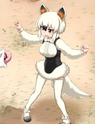 Rule 34 | 10s, 1girl, animal ears, ankle boots, boots, bow, bowtie, breasts, brown eyes, clenched hands, coco ankou, d:, d:&lt;, eyelashes, fingernails, food, footwear ribbon, frills, grass, hair between eyes, japari bun, jitome, kemono friends, large breasts, long sleeves, looking at another, multicolored hair, open mouth, out of frame, outdoors, outstretched arms, religious offering, ribbon, short hair, sidelocks, socks, solo focus, southern tamandua (kemono friends), standing, sweat, tail, teeth, thighhighs, two-tone hair, underbust, v-shaped eyebrows, white hair, white thighhighs