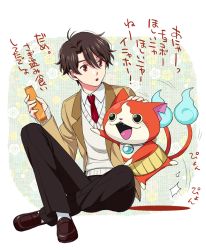 Rule 34 | 10s, 1boy, aldnoah.zero, ar (rikuesuto), brown eyes, brown hair, cat, crossover, flame-tipped tail, haramaki, jibanyan, kaizuka inaho, multiple tails, notched ear, tail, two tails, traditional youkai, youkai watch