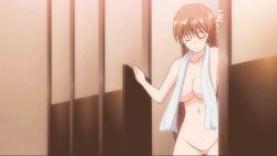 Rule 34 | 10s, 1girl, animated, animated gif, areola slip, breasts, brown hair, closed eyes, large breasts, long hair, noel maresse ascot, nude, solo, walking, walkure romanze